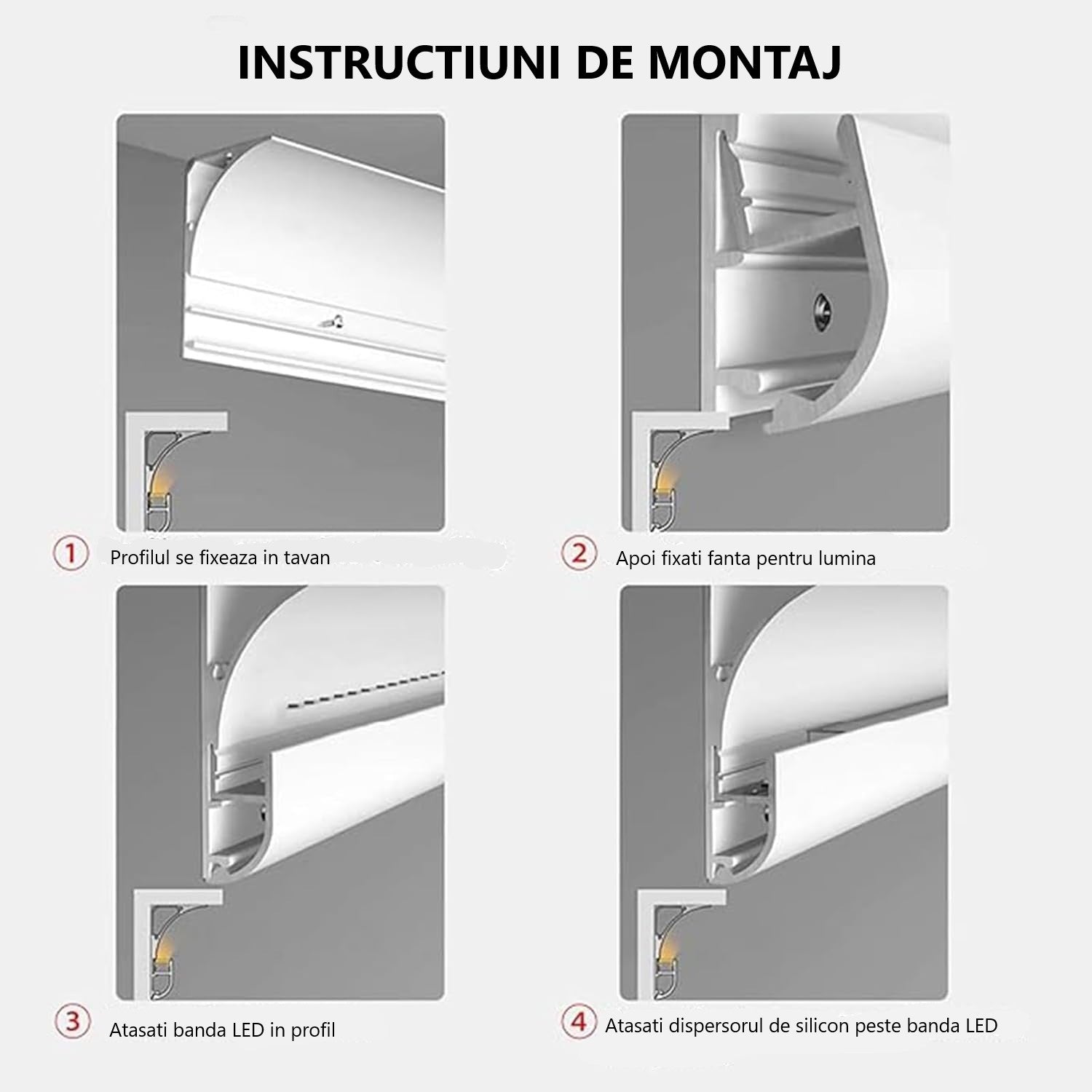 Profil LED Aplicat Tip Scafa Sau Plinta, Lungime 3m, Material Aluminiu, Alb