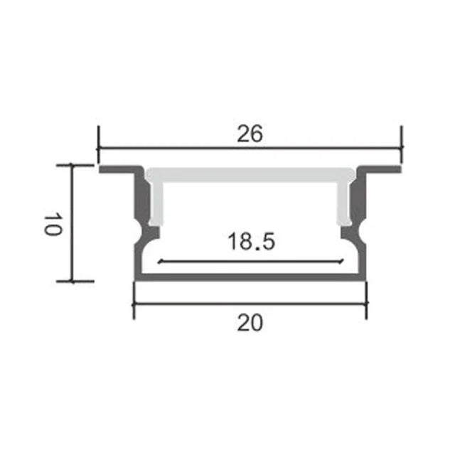 Profil LED Incastrat, 20 x 10, Lungime 2m, Aluminiu, Negru