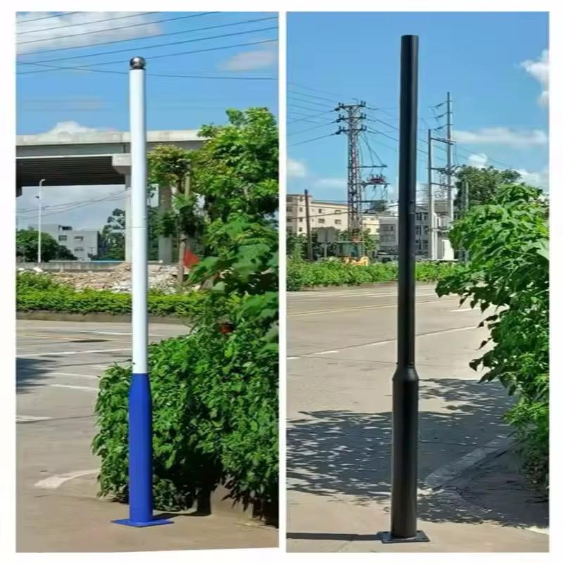 Stalp Metalic Pentru Lampi Solare cu Flansa, 3M, Alb/Albastru