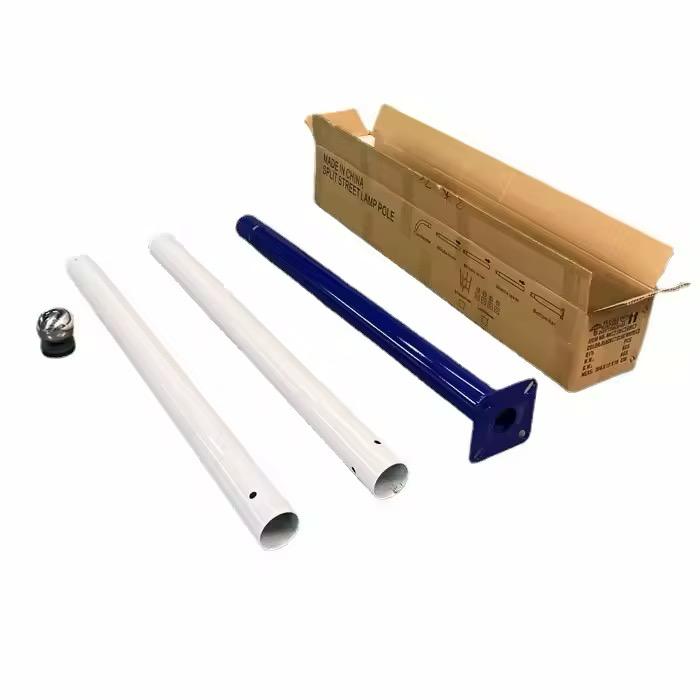 Stalp Metalic Pentru Lampi Solare cu Flansa, 3M, Alb/Albastru